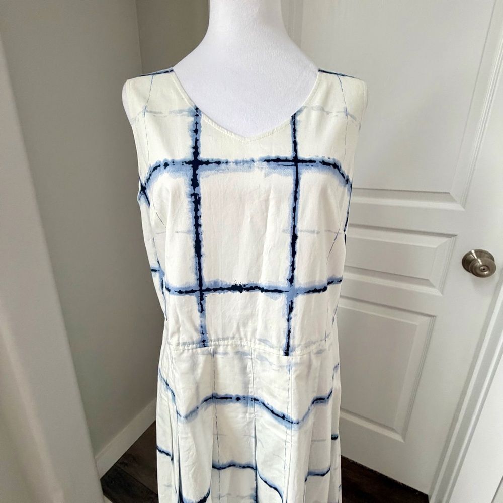 Pendleton Sleeveless A-line Dress Size 12 White Blue Plaid Check Pleated Lined - Picture 2 of 8